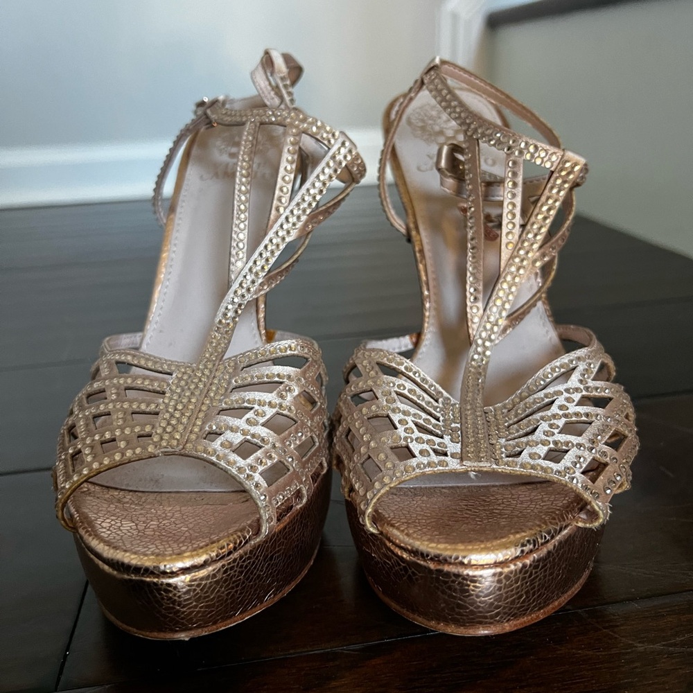 Vince Camuto Rose Gold Strappy Rhinestone Women's Heels- 9.5